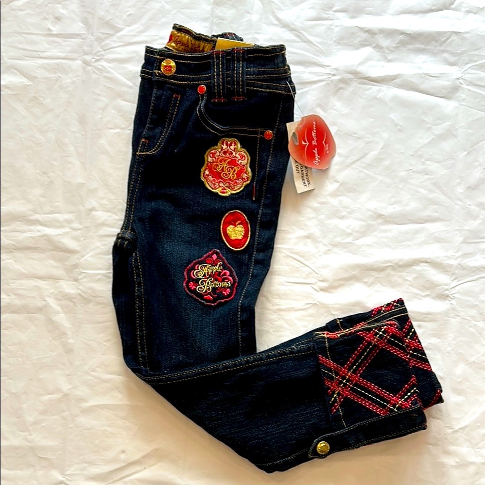 EXCELLENT!!Apple Bottoms Dark deim and Red Jeans with Tartan Patches size 5 - Picture 3 of 11